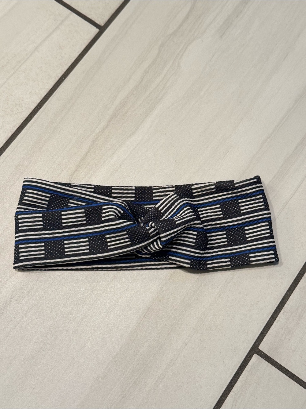 Striped Knot Headband - Navy & White